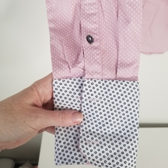 Ted Baker Pink White Geometric Print Button Front Modern Fit Shirt Size 16 - Picture 9 of 12